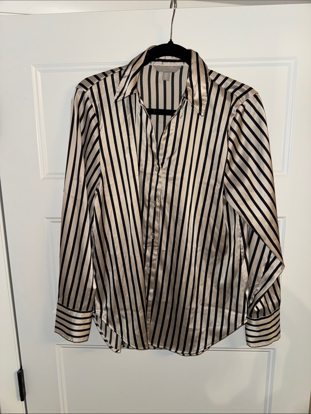H&M Black and Cream Striped Button-Up Shirt